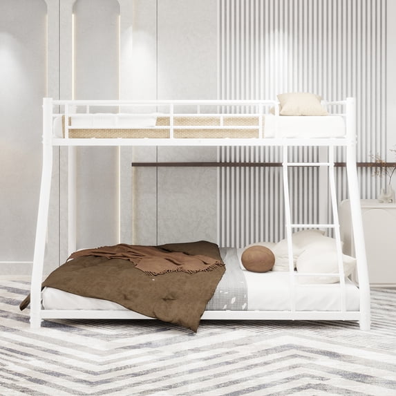 Leumius Twin Over Full Bunk Bed,Heavy Duty Metal Bed Frame with Ladder & Full-Length Guardrail for Teens Adults,Noise Free,White