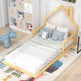thumbnail image 1 of Leumius Twin Size Floor Bed with House-Shaped Headboard,Montessori Bed Low Floor Bed Frame with Slats for Boys Girls,No Box Spring Needed,Natural, 1 of 9