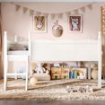 thumbnail image 1 of Leumius Twin Size Loft Bed with Full-Length Guardrails, Solid Wood Low Loft Bed with Ladders and Beside Book Shelf, Chic Shape and Low Profile Design for Boys Girls Beige, 1 of 9