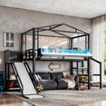 thumbnail image 1 of Leumius Twin Size Loft Bed with Storage Stairs, Metal Loft Bed Frame with Built-in Wardrobe,Storage Shelves,USB Ports and LED Lights,Noise-reduced Design,Black, 1 of 10