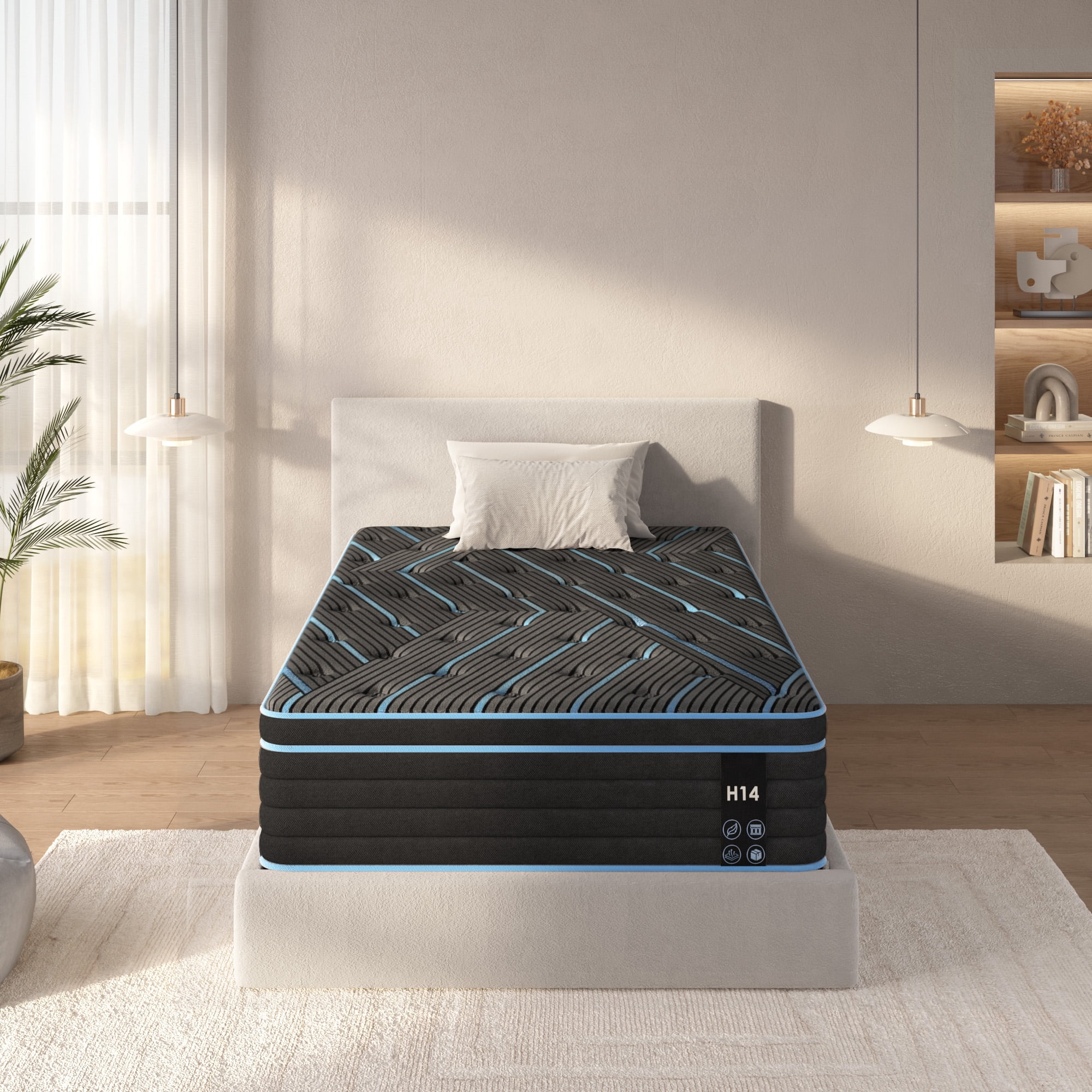 Leumius Twin Size Mattress 12" Hybrid Mattress in a Box,Individually Pocketed Innerspring, Medium Firm,Pressure Relief,Blue