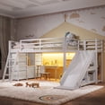 thumbnail image 1 of Leumius Twin Size Metal Loft Bed with Slide & Ladder, Metal Loft Bed with Storage Drawers and Hanging Area, LED Lights,Antique White, 1 of 17