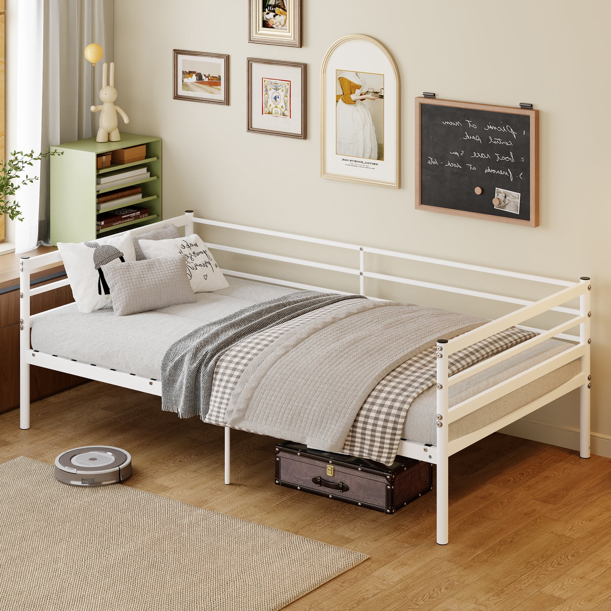 Leumius Twin Size Metal Platform Twin Bed,Heavy Duty Metal Platform,Sturdy and Durable,No Spring Mattress Required,White01