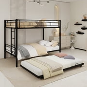 Leumius Twin over Twin Bunk Bed with Trundle,Heavy Duty Metal Bed Frame with Sturdy Guardrail and Ladders,Triple Bunk Bed,Separates Into 3 Twin Beds,Black