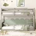 thumbnail image 1 of Leumius Twin over Twin Floor Bunk Bed with Panelled Headboard and Footboard, Solid Rubber Wood Foundation with Safety Guardrails and Ladder for Boys Girls Antique White, 1 of 9