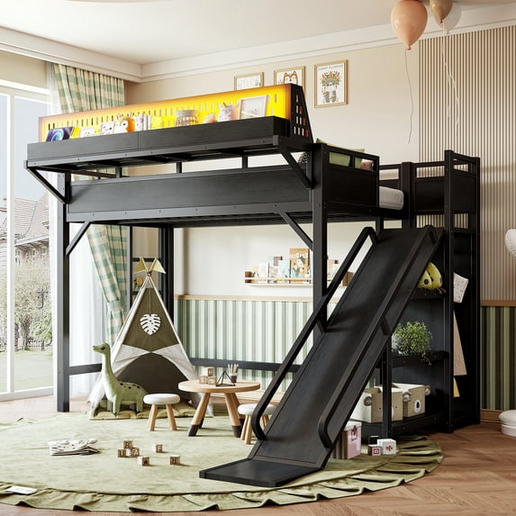 Medical Slider Racks Leumius Twin XL Size Loft Bed with Slide,Storage Shelves and Built-in ...