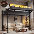 thumbnail image 1 of Leumius Twin XL Size Loft Bed with Storage Shelves and Pegboard,Metal Loft Bed Frame with USB Ports and LED Lights,Black, 1 of 12