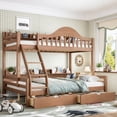 thumbnail image 1 of Leumius Twin over Full Bunk Bed with Storage Drawers, Chic Curved Guardrail & Side Storage Shelves, Bunk Bed Frame with Ladder Deep Natural, 1 of 9