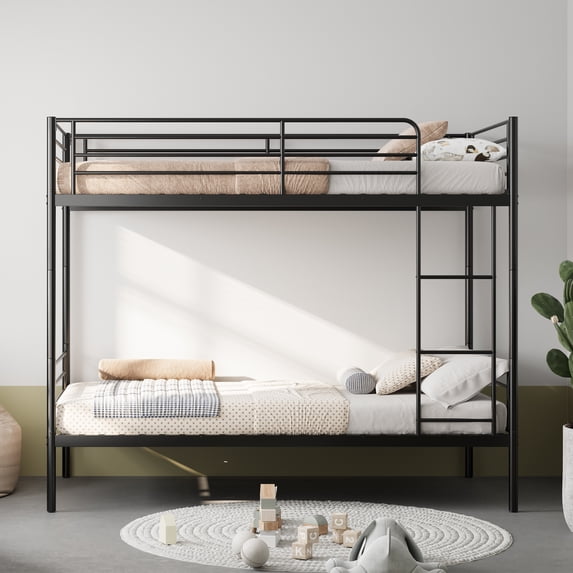 Leumius Twin over Twin Bunk Bed,Metal Bed Frame with Ladder and Guardrail,Noise Free,Easy Assemble,Able to Split 2 Bed,Black
