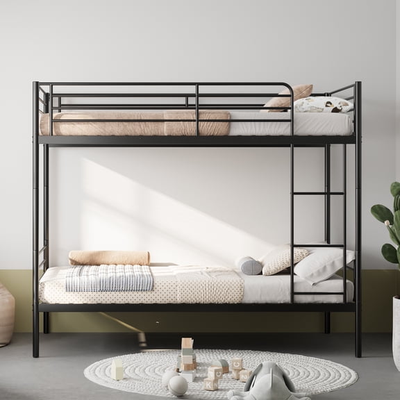 Leumius Twin over Twin Bunk Bed,Metal Bed Frame with Ladder and Guardrail,Noise Free,Easy Assemble,Able to Split 2 Bed,Black