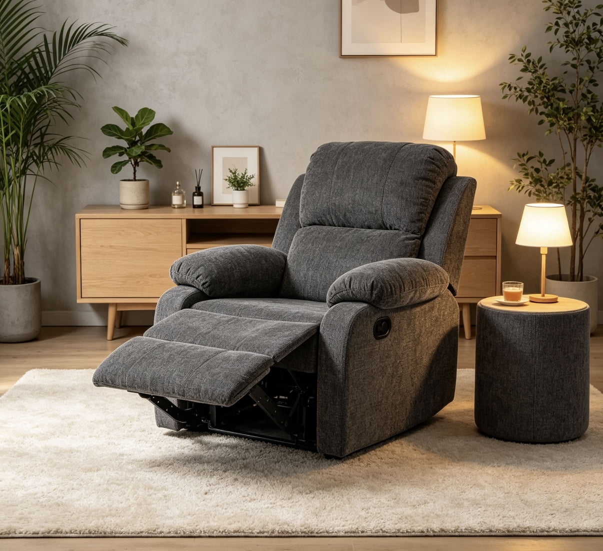 Leumius Recliner Chairs for Living Room, Manual Reclining Chair Single Sofa, Ergonomic Lounge Chair with Rocking Function,Dark Gray