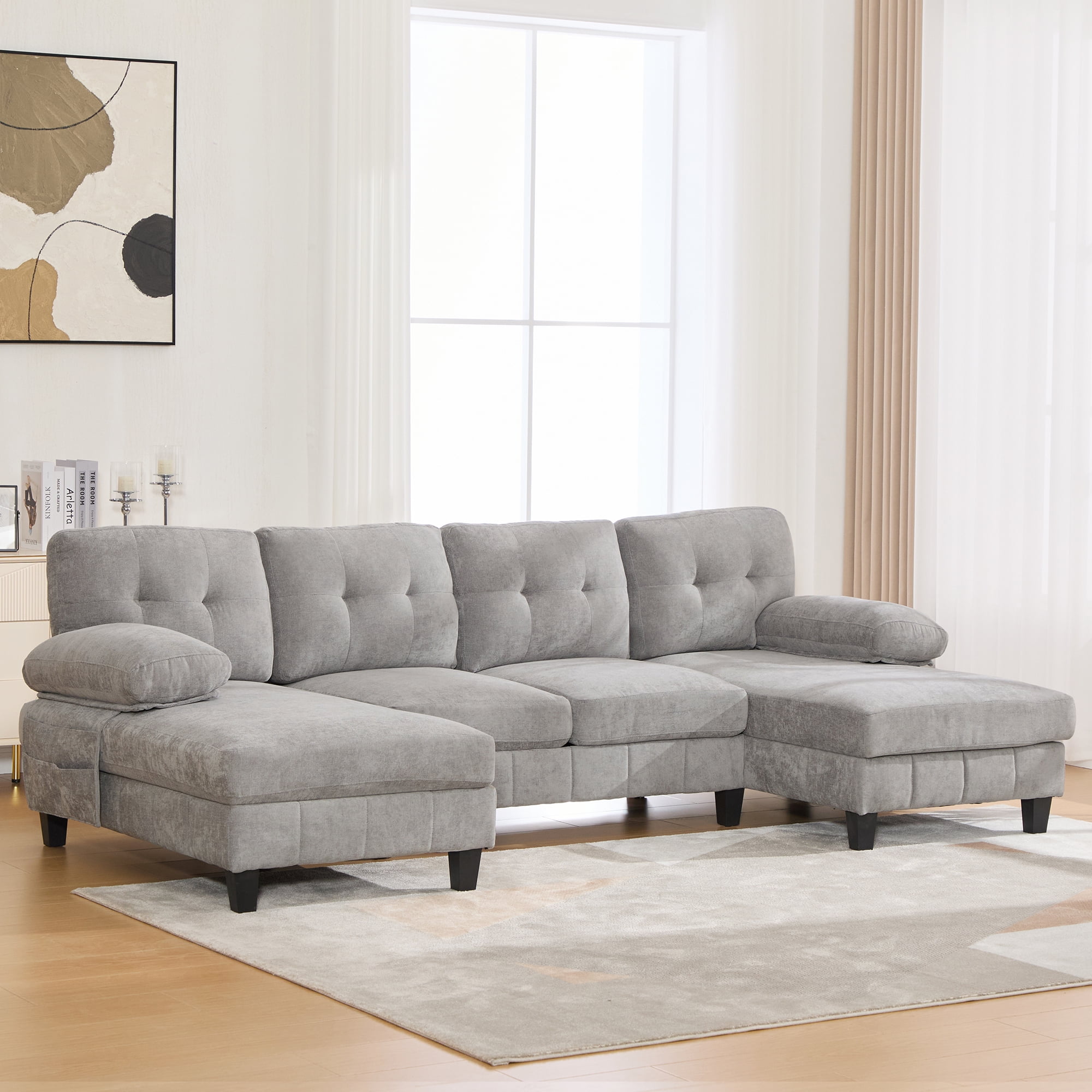 Leumius U Shaped Sectional Sofa, 103.5" Chenille Fabric Couch with