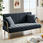 Leumius Velvet Loveseat Sofa Couch,Australian Cashmere Fabric Upholstered Velvet Loveseat Small Sofa Couch for Living Room,Apartment,Dark Gray
