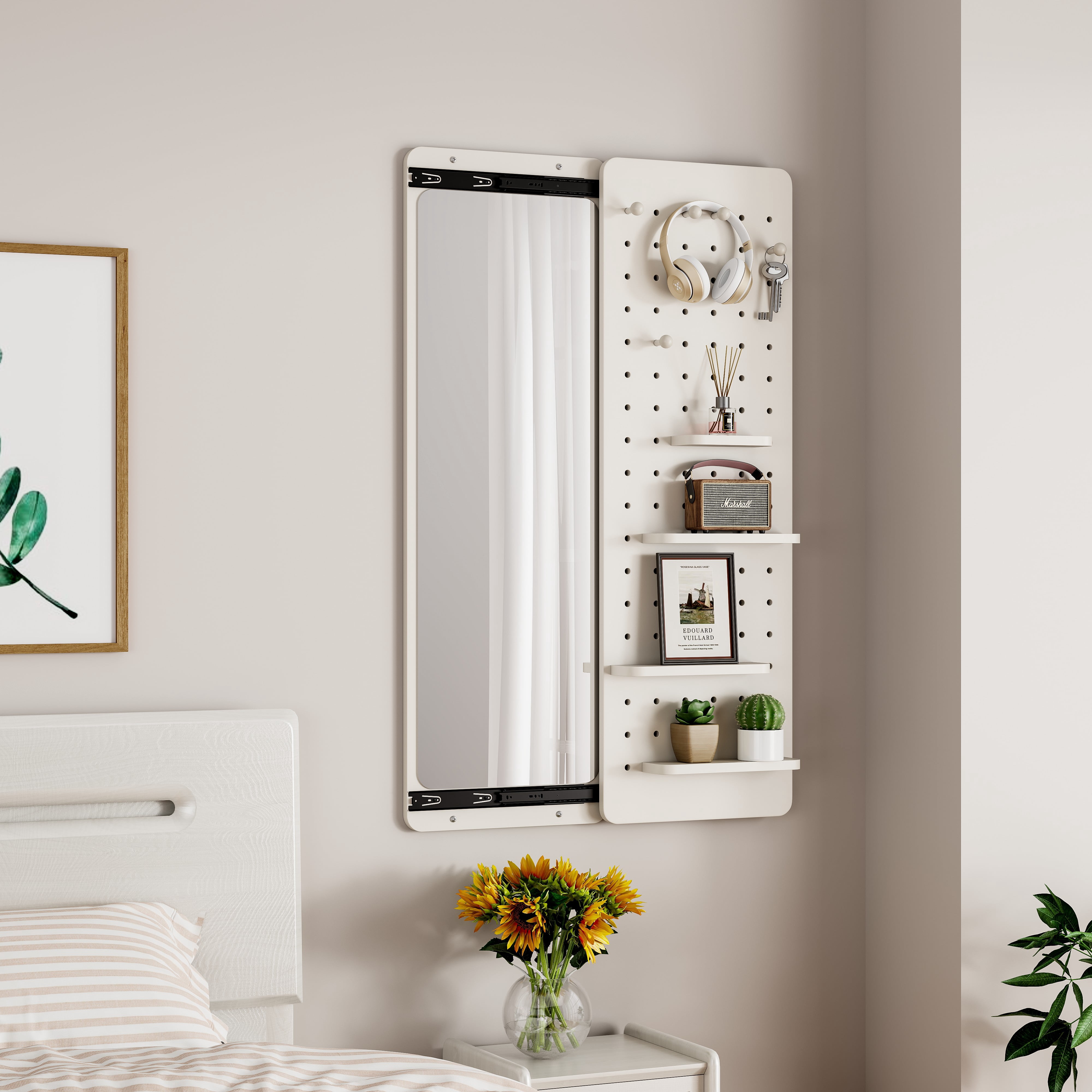 Leumius Wall Mounted Full Length Mirror,Full Body Mirror with Shelf,Multifunctional Wall Mounted Mirror with Hideable mirror for Entrance,Bedroom,Living Room,White
