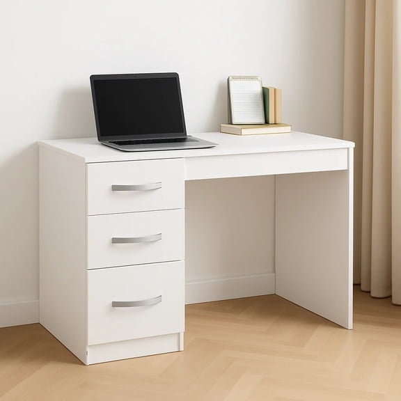 Leumius Wooden Desk with 3 Drawers,Home Office Bedroom Desk Study Writing Desk,White