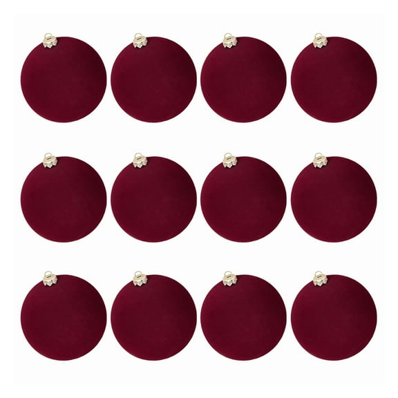 Leutsin 12 Pcs Wine Velvet Christmas Balls - 2.4 Inch Velvet Ornaments for Xmas Tree,Solid Color Flocked Ornaments Balls for Family Holiday Wedding Party Xmas Indoor Outdoor Hanging Decoration