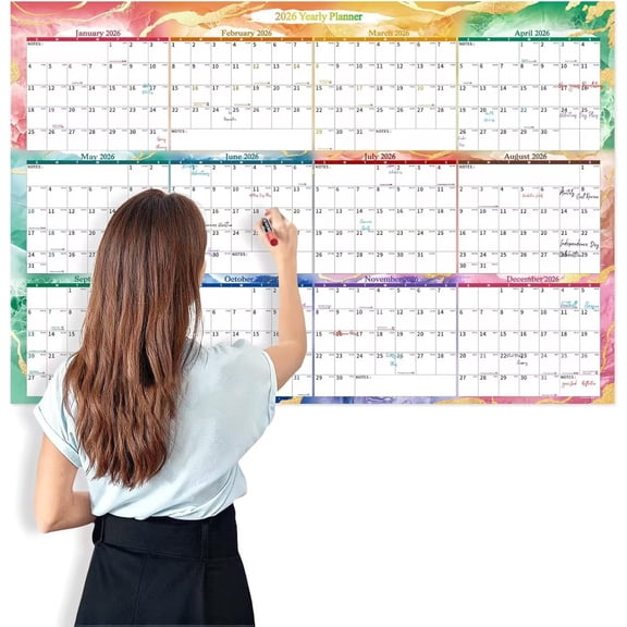 Leutsin 2026 Full Year Wall Calendar 48"x32",Large Paper Folded Calendar for Home Office Business,Erasable Monthly Wall Calendar Wet & Dry Erase Yearly Planner,Double-Sided,Multicolor