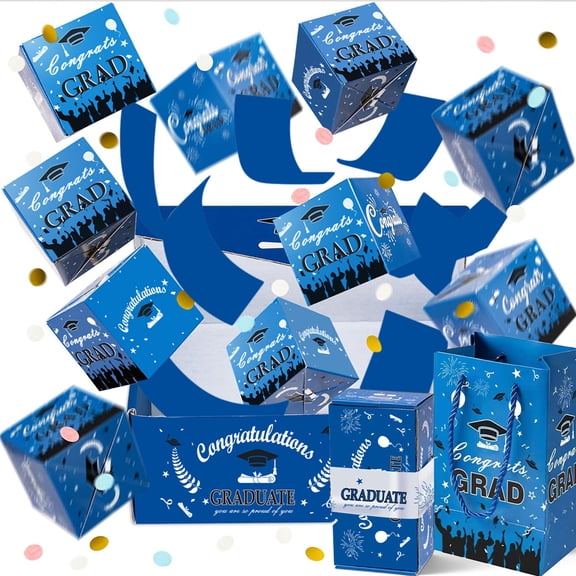 Leutsin 2026 Graduation Surprise Explosion Gift Box, 12 Pack Folding Bouncing Exploding Money Gift Boxes for Cash, Creative Memorable Present for Grad, Unique Party Favor Ideas (Blue, 12 Boxes)
