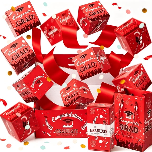 Leutsin 2026 Graduation Surprise Explosion Gift Box, 6 Pack Folding Bouncing Exploding Money Gift Boxes for Cash, Creative Memorable Present for Grad, Unique Party Favor Ideas (Red, 6 Boxes)