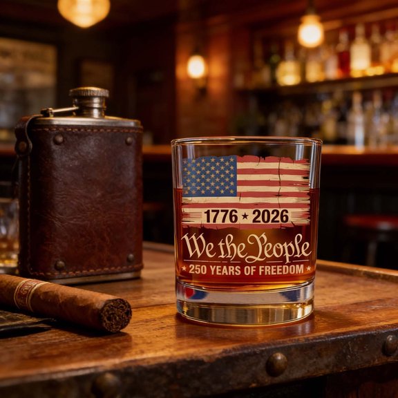 Leutsin 250th Anniversary Whiskey Glass, 1776-2026 Patriotic American Flag Eagle Rocks Glass, Luxury Commemorative Gift for Father and History Buffs, American Spirit Glassware Gift for Man, D