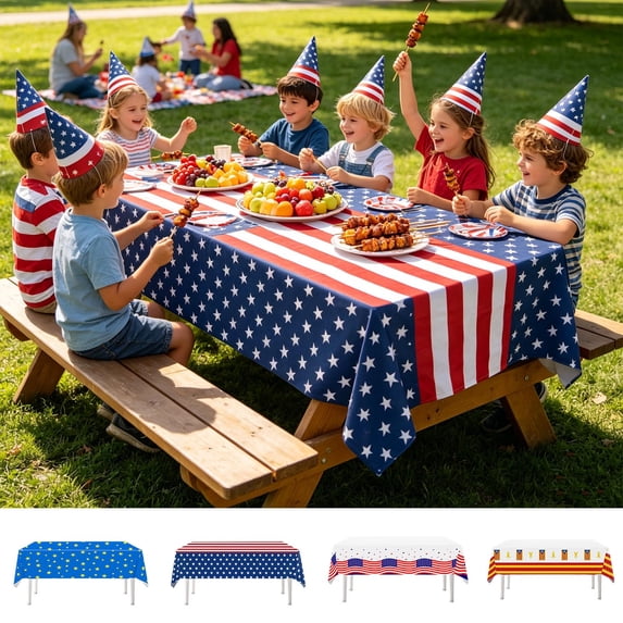 Leutsin 4th of July Tablecloth 42 x 71 Inch Square, Patriotic 250th Anniversary Disposable Tablecover for Home Party Supplies, USA Flag Red White Blue Decor for Independence Day Memorial Day