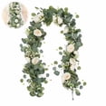 thumbnail image 1 of Leutsin 5.9FT Artificial Eucalyptus Flower Garland with White Rose Flowers, Faux Silk Rose Vine Gypsophila Greenery for Home Party Wedding Table Decor, 1 of 7