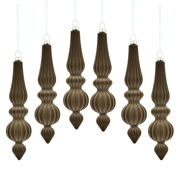 Leutsin 6Pcs Velvet Finial Drop Christmas Ornaments - 6.7 Inch Vintage Flocked Pendant Shatterproof Christmas Ball Hanging Ornaments for Xmas Tree Decorations Winter Holiday Indoor Outdoor Decor