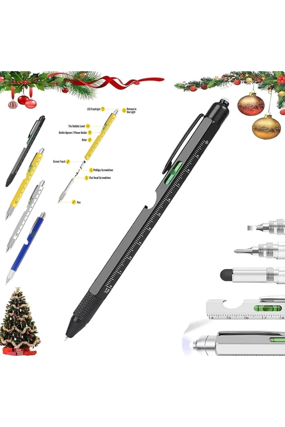 9 in 1 Multitool Pen with LED Light - Phillips Screwdrivers,Level,Ruler,Bottle Opener,And Stylus Cool Pen Gifts For Men,9-In-1 Multi Tool Tech Pen Gadgets Tools For Men Father's Day,Black