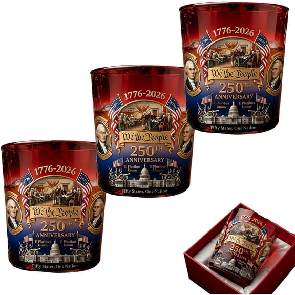 Leutsin America 250th Anniversary “We The People” Heritage Whiskey Glass - Patriotic Printed Glasses Heavy Base Tumblers for Liquor Scotch Bourbon or Wine,Father's Day Gift American Pride Decor