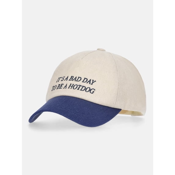 Leutsin It's a Bad Day to Be a Hotdog Hat, Women's Americana Baseball Hat, Funny Trucker Hat Vintage Adjustable Embroidery Baseball Caps Snapback Hat for Women Gifts, White Blue