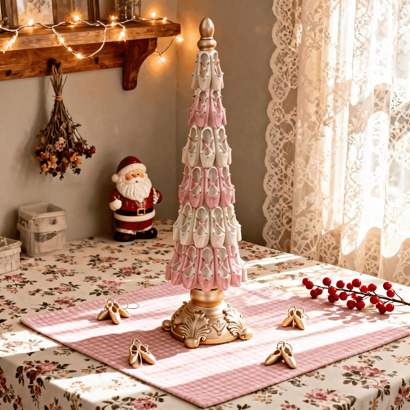 Leutsin Ballerina Shoe Tree Resin Ornament - Pink Glittered Ballet Christmas Tree Decoration with Lifelike Details and Sparkling Finish,Elegant Ballerina Display for Festive Home Party Decor