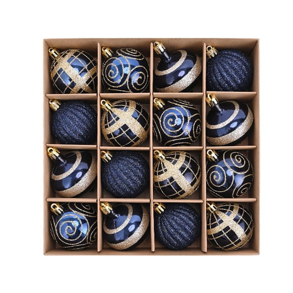 Leutsin Christmas Balls Ornaments Set - 2.4 Inch Large Shatterproof Hanging Balls Baubles,4 Styles Plastic Bulbs Bulk for Xmas Tree Decorations Holiday Party with Lanyard,16 Pack,Navy & Gold