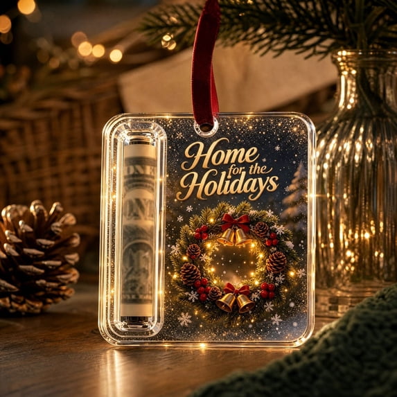 Leutsin Christmas Cash Gift Ornament, Acrylic Christmas Money Holder for Cash, Crystal-Clear Holographic Cash Holder Ornament Hanging Money Keepsake for Tree Decor & Stocking Stuffer Gifting