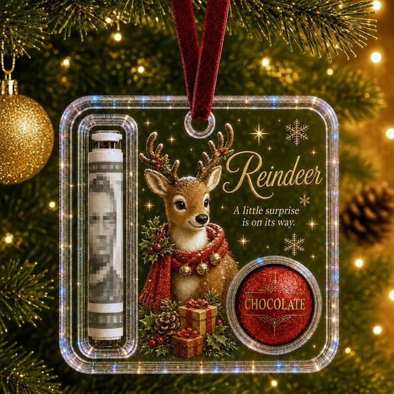 Leutsin Christmas Cash & Treat Holder Ornament, 4" Personalized Cash Gift Holder Acrylic Hanging Ornaments, Square Christmas Themed Hanger Decor for Xmas Tree Holiday Indoor Party