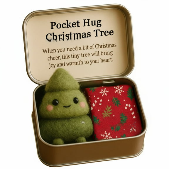 Leutsin Christmas Pocket Hug Gift - Handmade Snowman Santa Felt Keepsake,Mini Xmas Santa Snowman Tree in Tin Box with Inspirational Message Card for Friends Family,Christmas Birthday Gifts