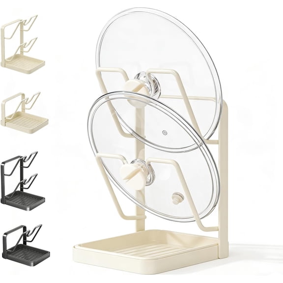 Leutsin Countertop Pot Lid Holder With Spoon Rest,Kitchen Pot Lid Storage Rack,Lid Holder While Cooking,Lid And Spoon Rest,Multifunctional Kitchen Organizer Stand for Stove Top (Beige,Double-layer)