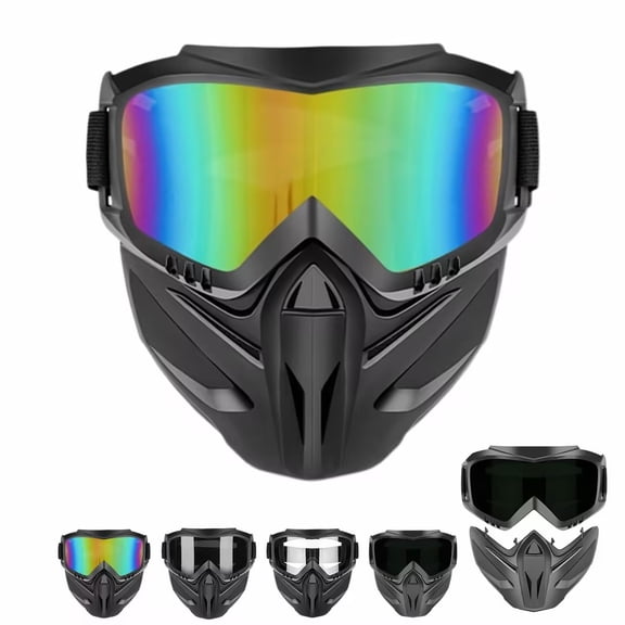Leutsin Detachable Full Face Goggle Mask, Anti-Fog Windproof Safety Goggles for Grass Cutting, Riding, Welding, HD Lens Large Viewing Hood Paintball Mask for Ski & Motorcycle Riding Protection