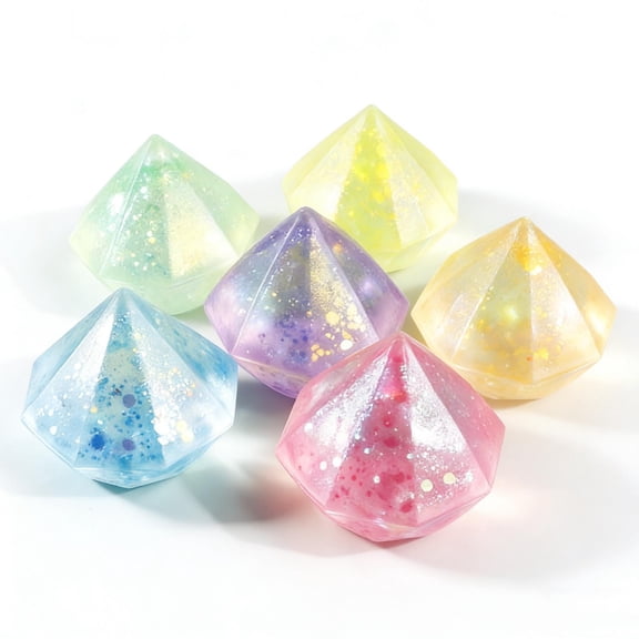 Leutsin Diamond Shaped Glitter Squeeze Toys, Colorful Sensory Fidget Items with Crystal Faceted Texture for All Ages, Fun Squeeze Ball for Stress Relief and Focus Aid, Holiday and Party Gifts