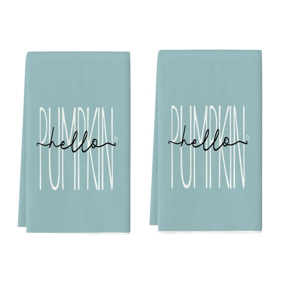 Leutsin Fall Kitchen Towels Dish Towels for Fall Decor,Blue Hello Pumpkin Autumn Kitchen Towel 16x24 Inch Farmhouse Home Thanksgiving Harvest Vintage Hand Towel Decor Holiday Gift