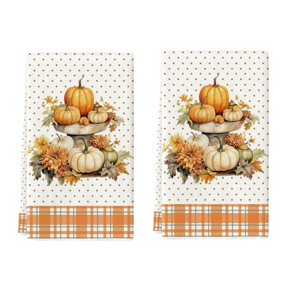 Leutsin Fall Kitchen Towels Dish Towels for Fall Decor,Orange Polka Dot Stripes Pumpkin Autumn Kitchen Towel 16x24 Inch Farmhouse Home Thanksgiving Harvest Vintage Hand Towel Decor Holiday Gift