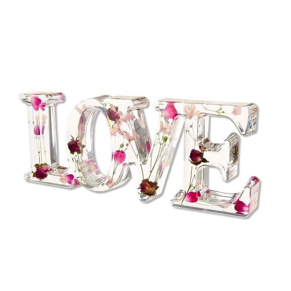 Leutsin Floral Love Tabletop Decoration - Romantic Eternal Flower with Clear LOVE Letters Tabletop Centerpiece Signs,Valentine's Day Decorations for Home Dining Room Table Wedding Anniversary Party