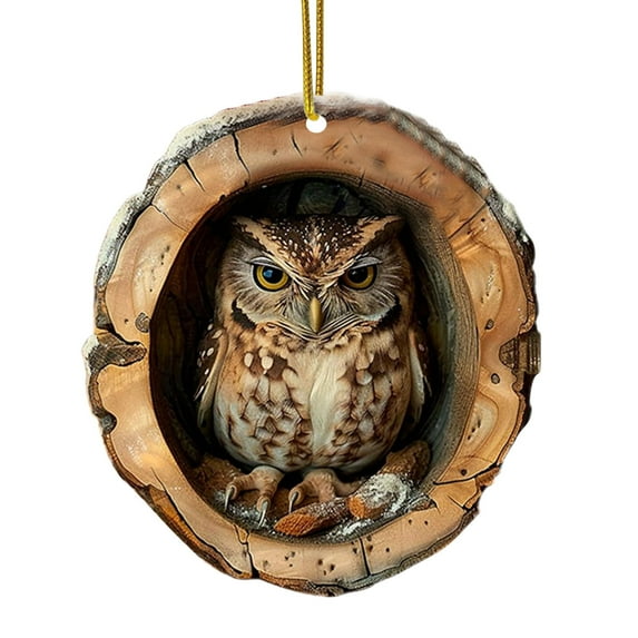 Leutsin Funny Owl Christmas Ornament - 3 Inch Animal Christmas Hanging Decorations for Festival Tree Acrylic 2 Side Printed Decor for Indoor Outdoor Wall Window Holiday Home Party