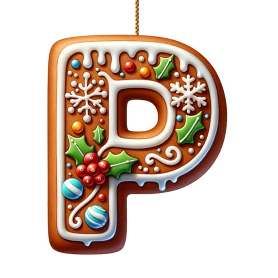 Leutsin Gingerbread Alphabet Letter Ornaments A to Z - 26 Initial Candy Cane Letter Pendant with Berries Pattern,Mini Monogram Hanging Decorations for Xmas Tree Party Gifts DIY Decor