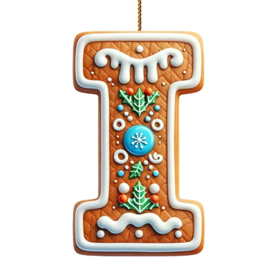 Leutsin Gingerbread Alphabet Letter Ornaments A to Z - 26 Initial Candy Cane Letter Pendant with Berries Pattern,Mini Monogram Hanging Decorations for Xmas Tree Party Gifts DIY Decor