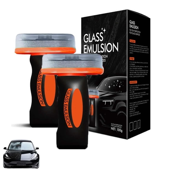 Leutsin Glass Oil Film Remover for Car - 100ml Car Windshield Cleaner,Auto Glass Cleaner for Home and Automobile Cleaning,Roll-On Glass Compound with Cleaning Board,Improve Windshield Clarity