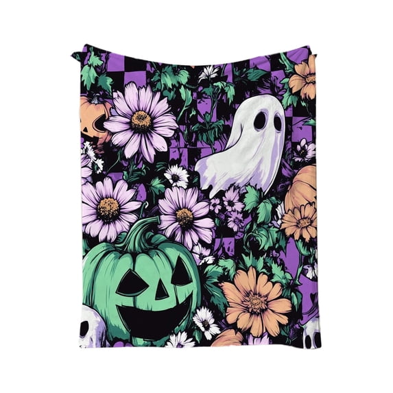Leutsin Halloween Spooky Throw Blanket, Decorative Ghost Pumpkin Oversize Super Soft Plush Blanket, Halloween Decorations Cozy Throw for Couch Bed, Summer Patio Pool Halloween Throws