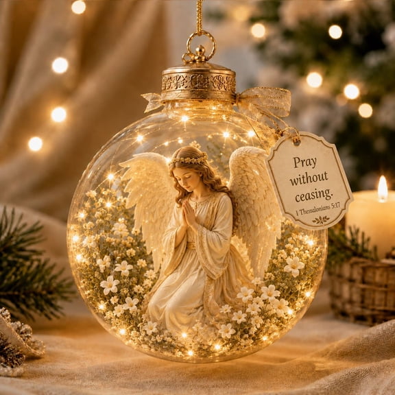 Leutsin Illuminated Christian Scripture Keepsake Ornament Hanging Globe, Lighted Christian Hanging Decor with Faith Scene and Scripture Tag for Christmas, Prayer Spaces, Remembrance & Gifting, 1PC