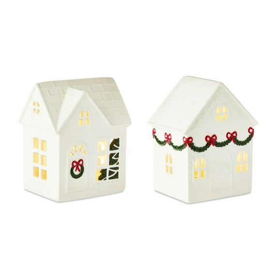 Leutsin Light-Up LED Ceramic House Christmas Tabletop Decoration - Vintage Christmas Village Houses,Handmade Xmas Houses with Built-in Led Lights,Christmas Town Scene Collection Buildings,White,6"