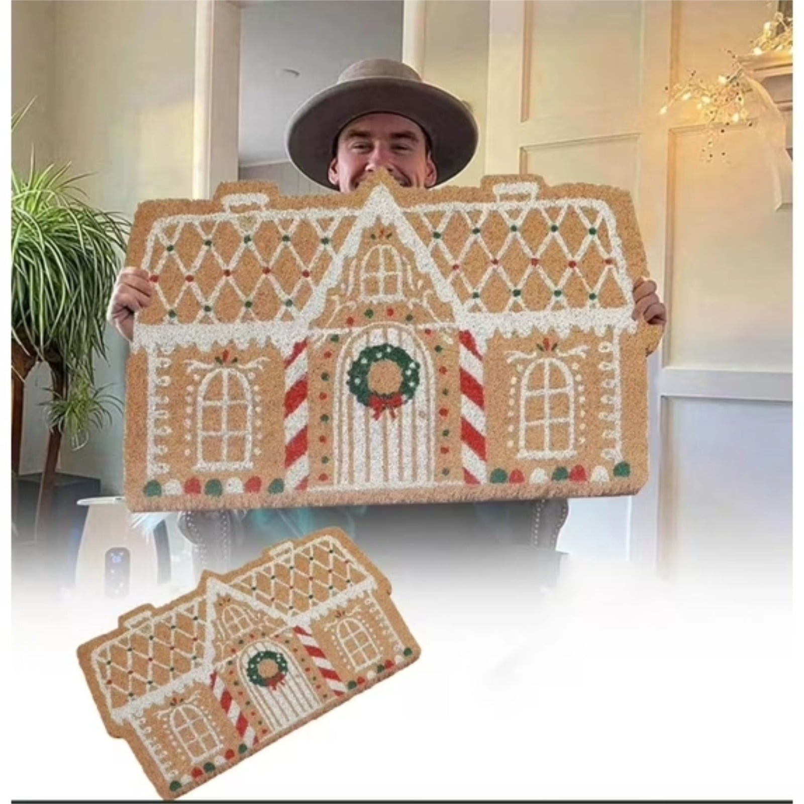 Leutsin Multi Gingerbread Candy Cane Outdoor Coir Doormat,Christmas ...