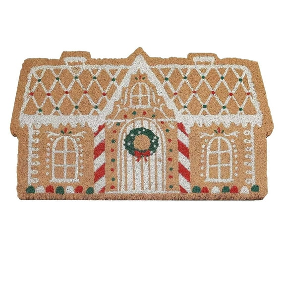 Leutsin Multi Gingerbread Candy Cane Outdoor Coir Doormat,Christmas Front Door Welcome Mat with Gingerbread House Design,Holiday Entryway Rug for Porch & Patio Decoration,16" x 24"